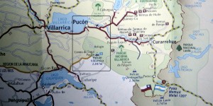 Villarrica Volcano location and Pucón Map in Chile.